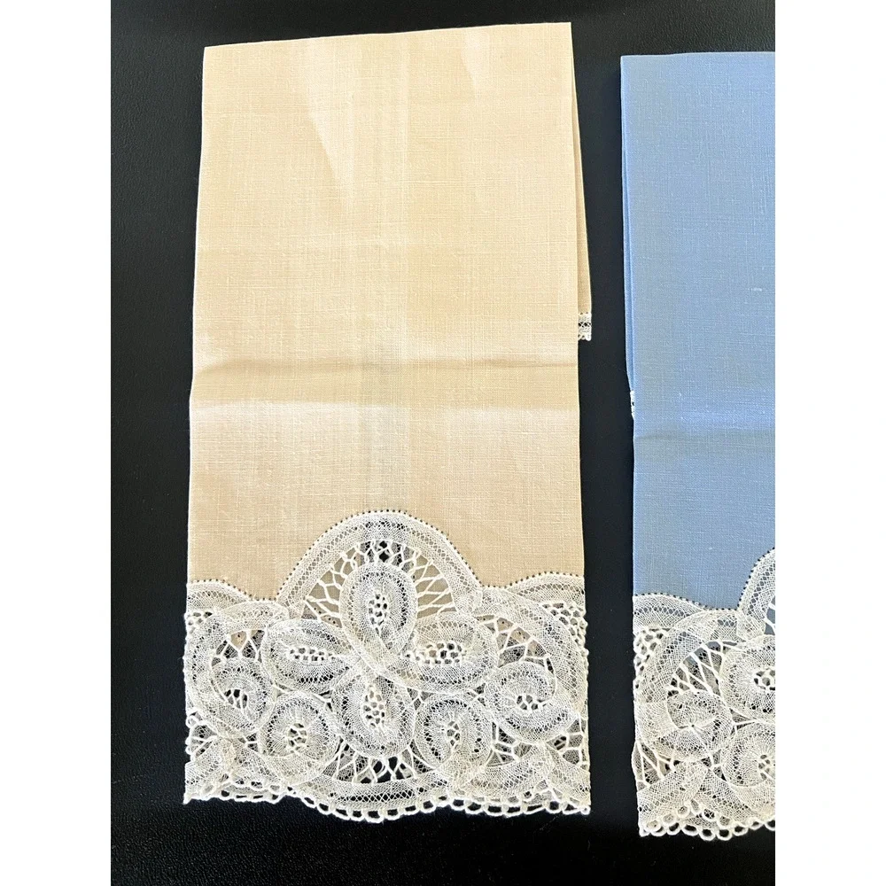 SET of 3 Vintage Embroidered Tea Guest Towel Fine Crocheted Lace NEW